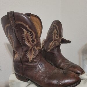 Vintage Tony Lama Exotic Western Cowboy Boots Men 10 Brown "Walking Dead" Old